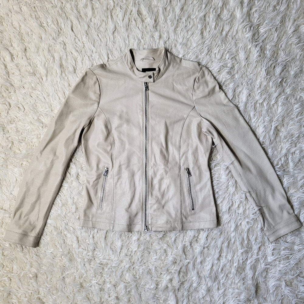 LAMARQUE X REVOLVE  Leather /Linen Blend Biker Jacket Size Medium